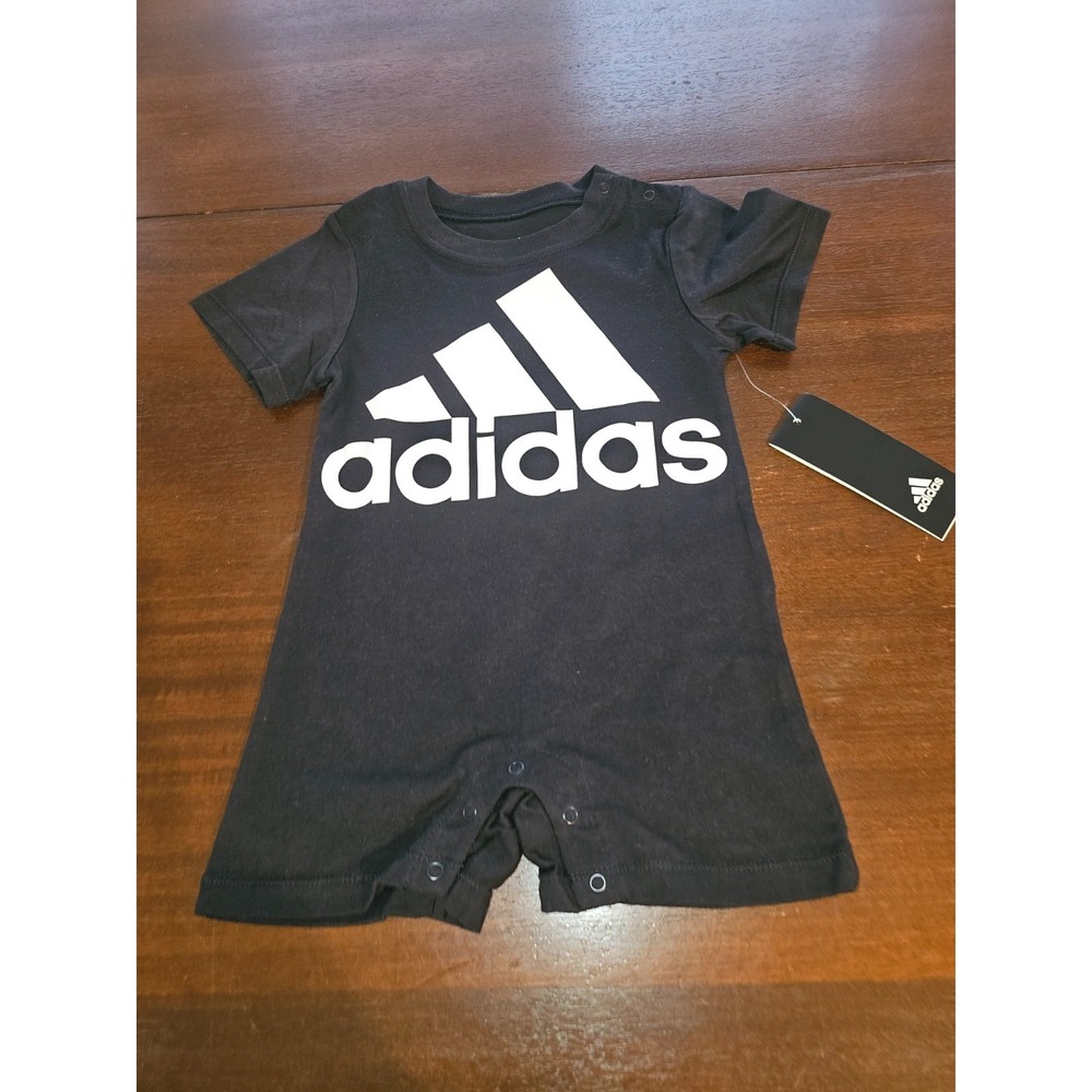 adidas Baby Sizes Shortie All Over Print Summer Romper Black 12 mo NWT
